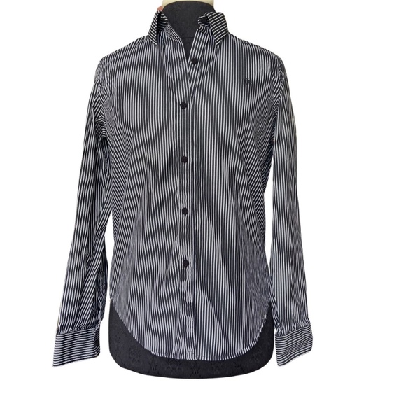 Ralph Lauren Long Sleeve Black and White Stripe Women's Small Button-Down - Picture 1 of 5